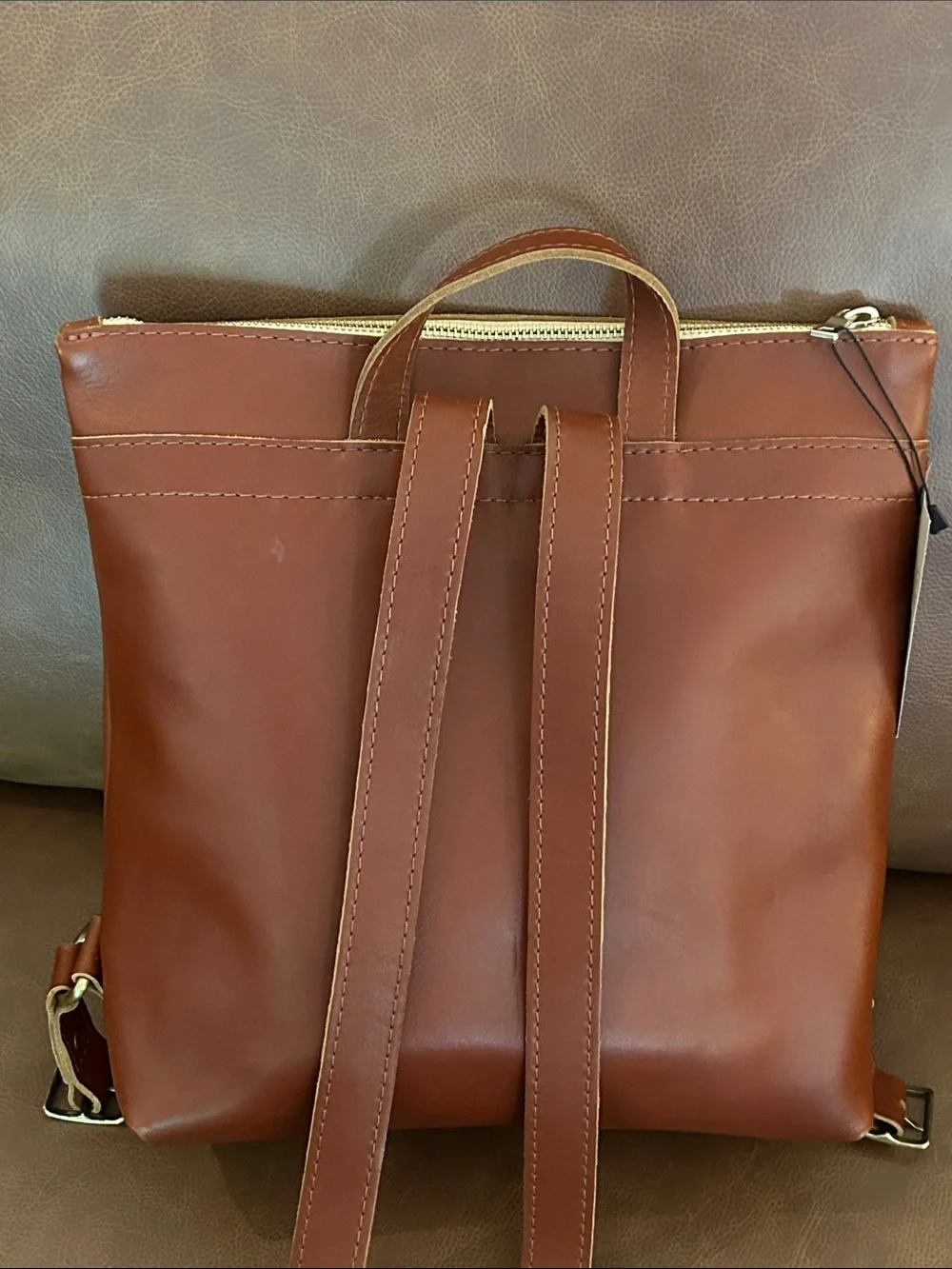 Portland Leather Brown Leather Backpack with Gold Zipper